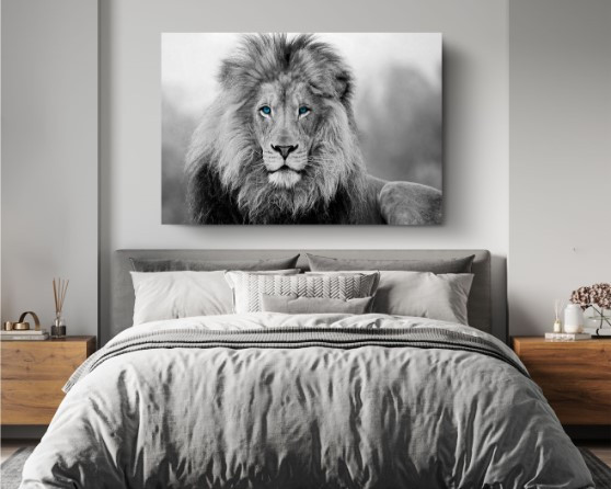 Blue Colored Eye African Lion Motivation Animal Canvas Print Wall Art