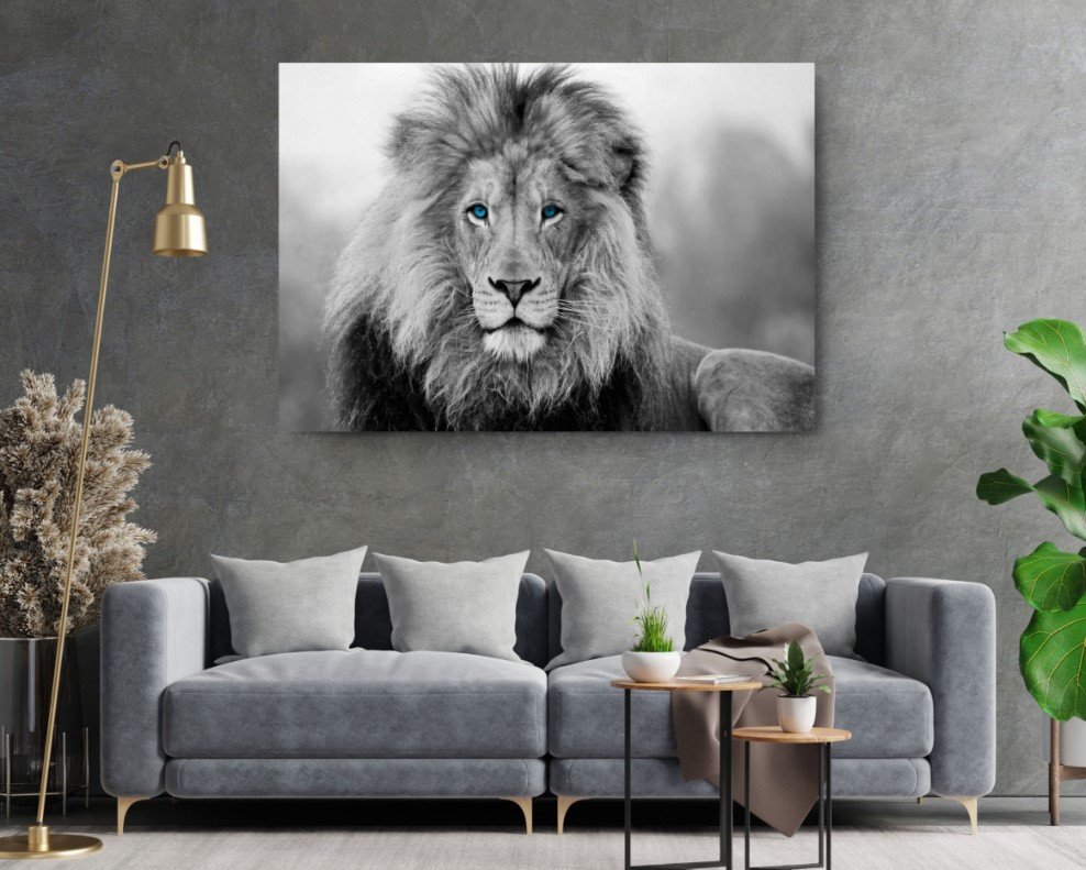 Blue Colored Eye African Lion Motivation Animal Canvas Print Wall Art