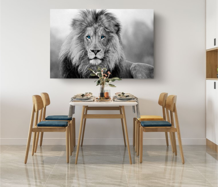 Blue Colored Eye African Lion Motivation Animal Canvas Print Wall Art