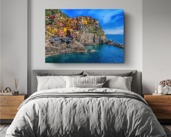 Manarola Town Colorful Houses in Italy Wall City Canvas Print Wall Art