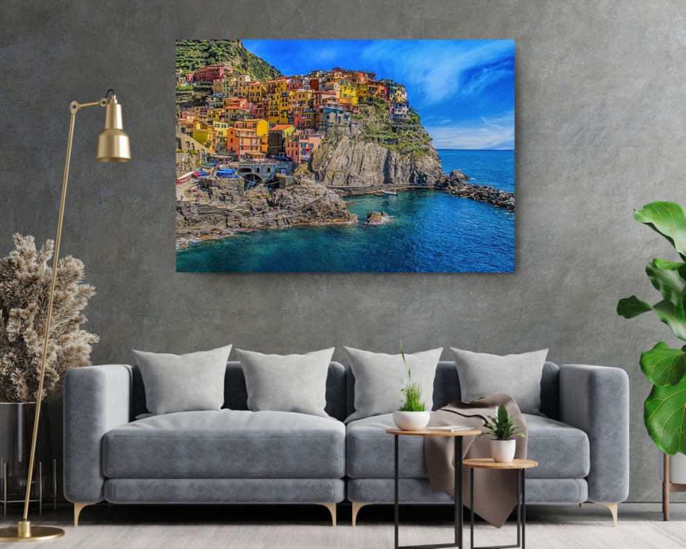 Manarola Town Colorful Houses in Italy Wall City Canvas Print Wall Art