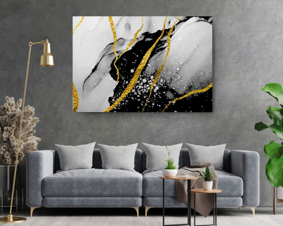Marble Canvas Modern Art Black Gold Stone Canvas Print Wall Art