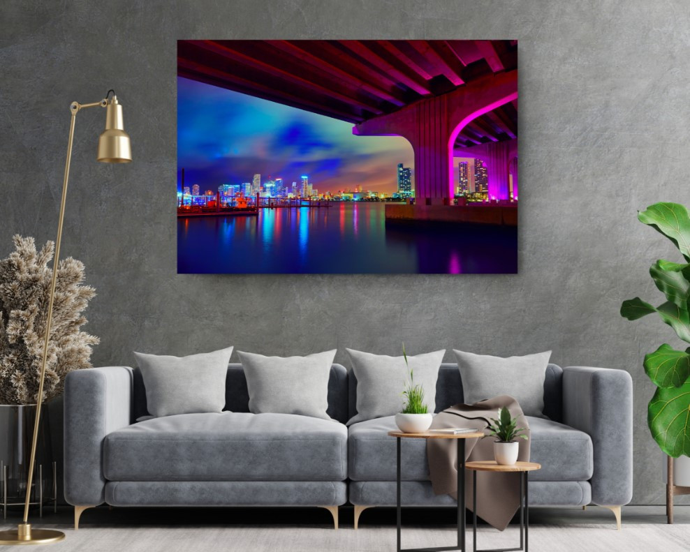 Miami Downtown Skyline Sunset Florida Wall City Canvas Print Wall Art
