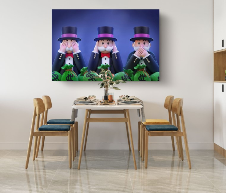 See No Evil Hear No Evil Speak No Evil Moneypoly Uncle Canvas Print Wall Art