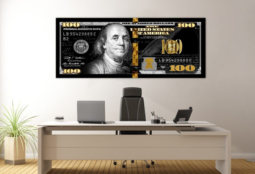 Black Money Art Panoramic 100 Dollar Bill Canvas Prints Wall Art