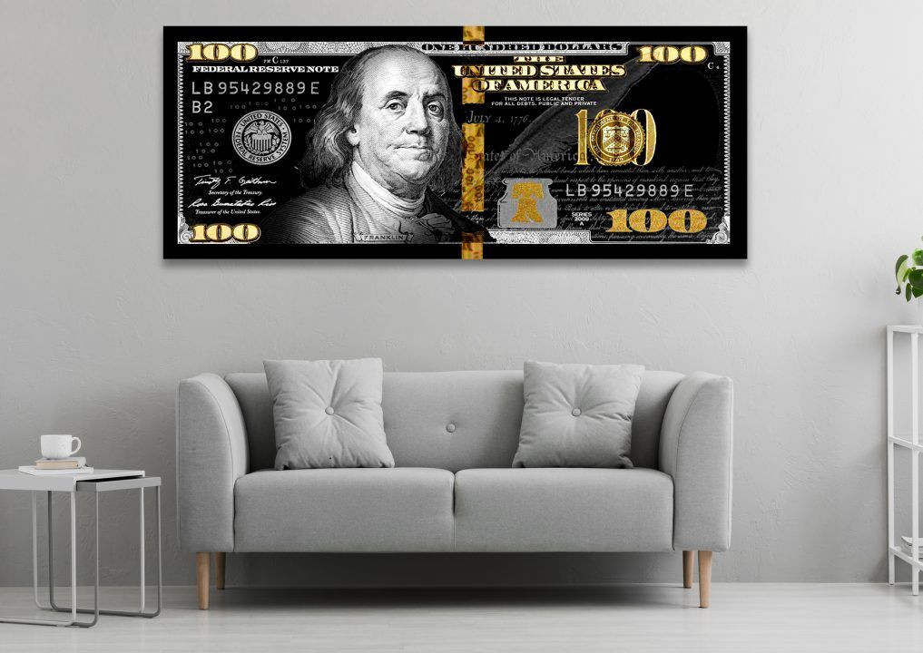Black Money Art Panoramic 100 Dollar Bill Canvas Prints Wall Art