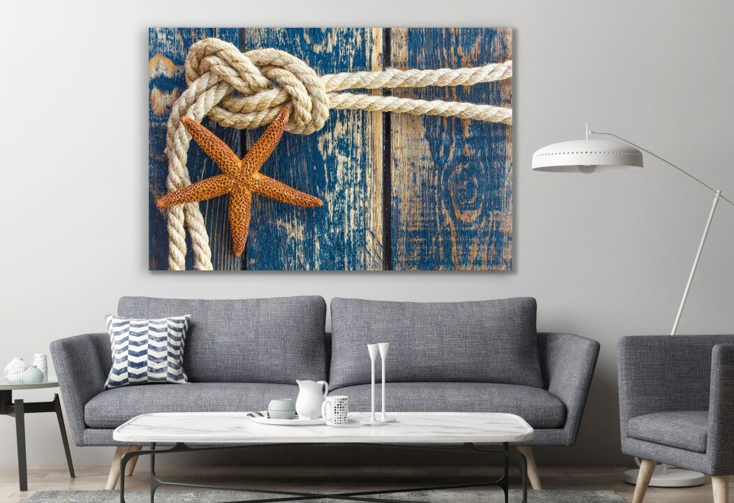 Starfish Rope Wood Board Ocean Beach Canvas Print Wall