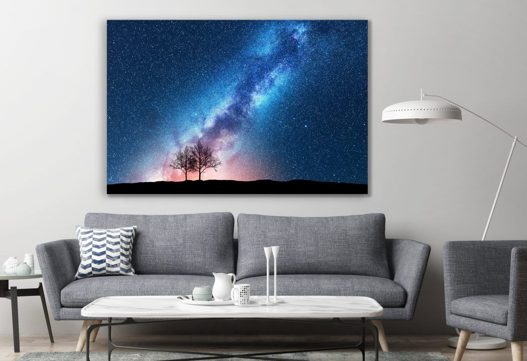 Starry Sky Galaxy Milky Way Tree Space Star Canvas Print