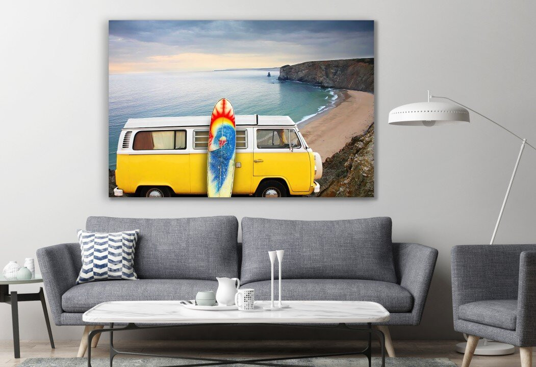 Hippy Car and Surf Board Canvas Print Wall Art