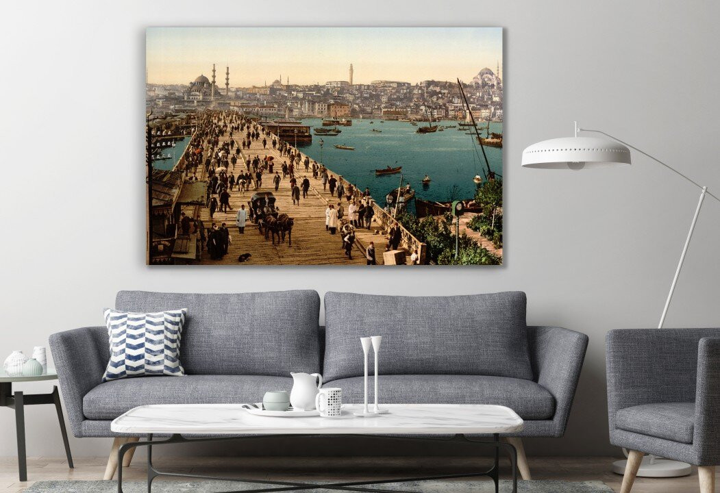 Vintage Ottoman 1800's Istanbul Canvas Galata Bridge Canvas Print