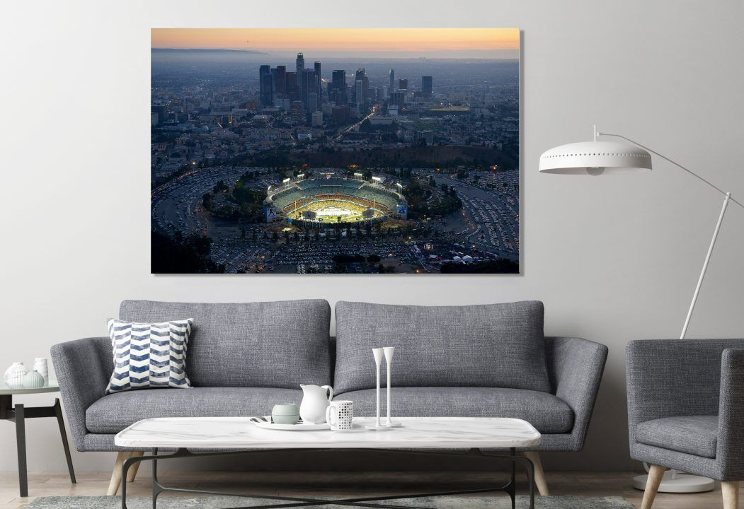 Los Angeles Skyline Dodgers Stadium Canvas Print Wall
