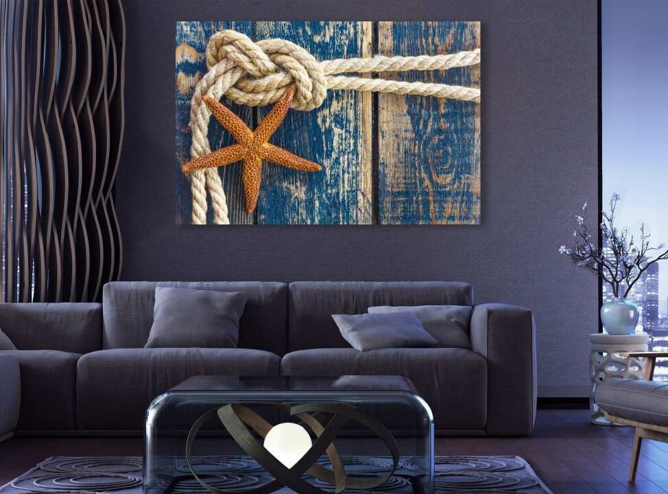 Starfish Rope Wood Board Ocean Beach Canvas Print Wall