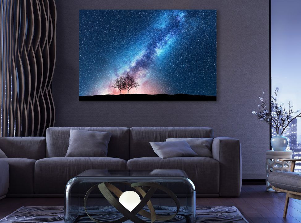 Starry Sky Galaxy Milky Way Tree Space Star Canvas Print