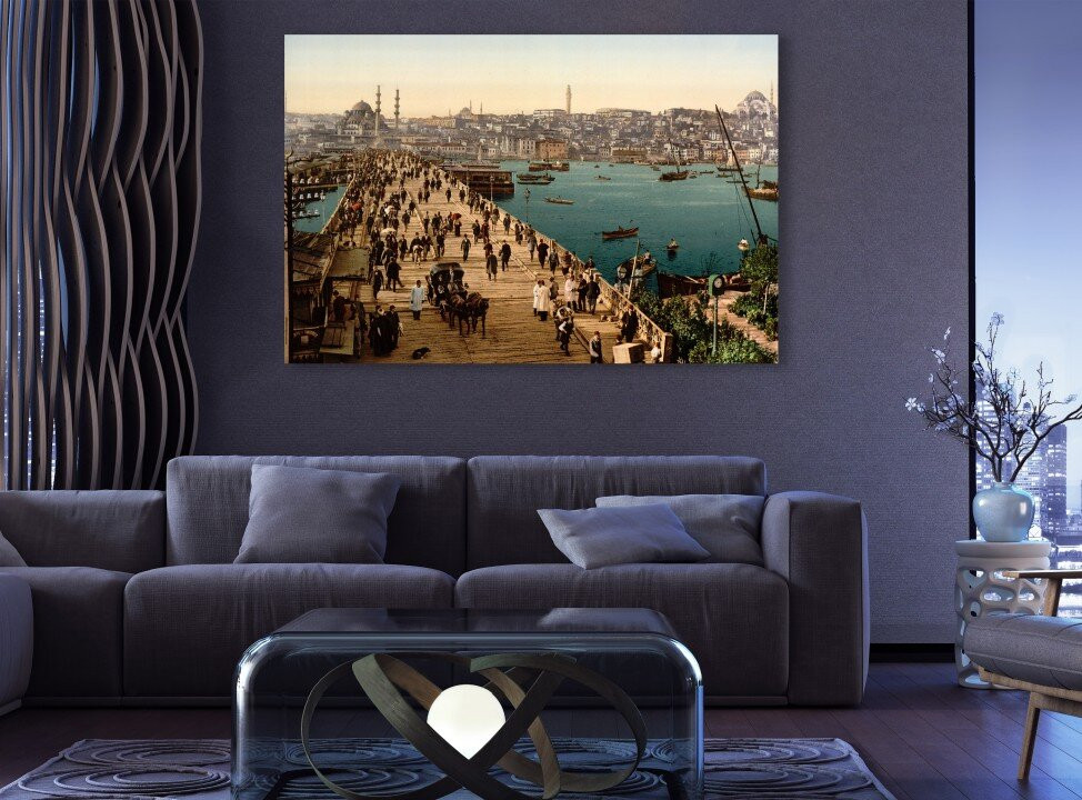 Vintage Ottoman 1800's Istanbul Canvas Galata Bridge Canvas Print