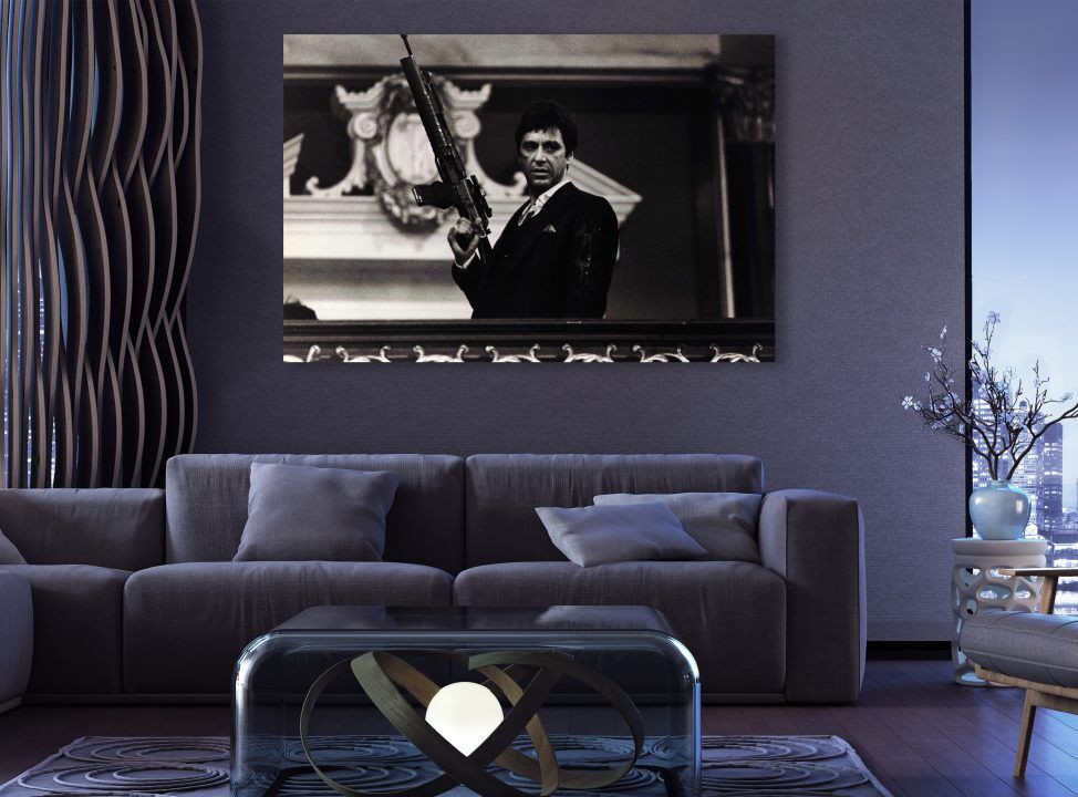Mafia Movie Hollywood Scarface Gun Defense Canvas Prints