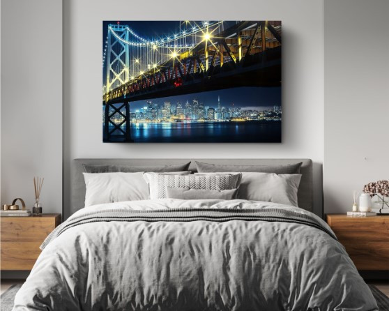 San Francisco Bay Bridge Night Urban High-Rise Downtown Canvas Print Wall Art