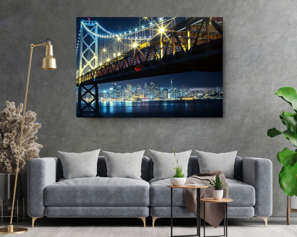 San Francisco Bay Bridge Night Urban High-Rise Downtown Canvas Print Wall Art