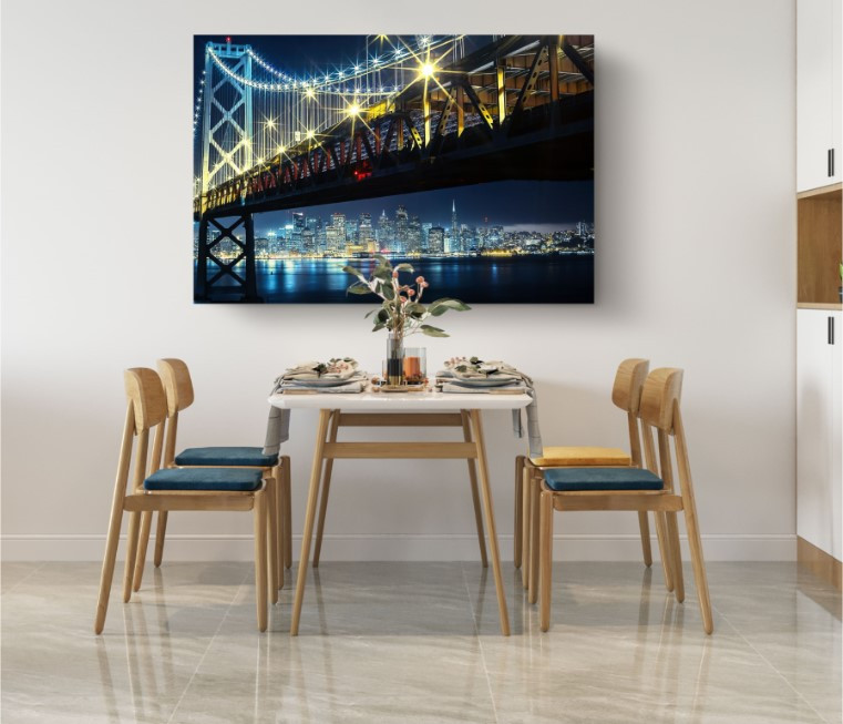 San Francisco Bay Bridge Night Urban High-Rise Downtown Canvas Print Wall Art