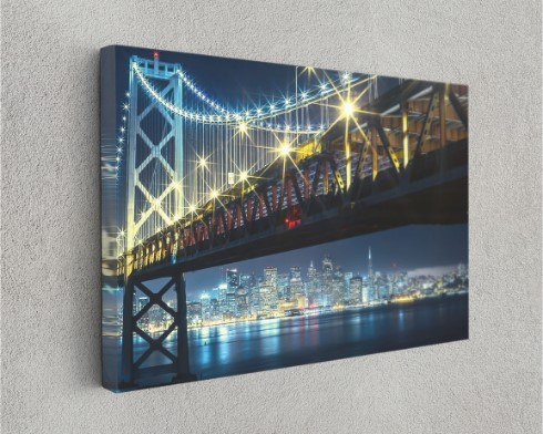 San Francisco Bay Bridge Night Urban High-Rise Downtown Canvas Print Wall Art