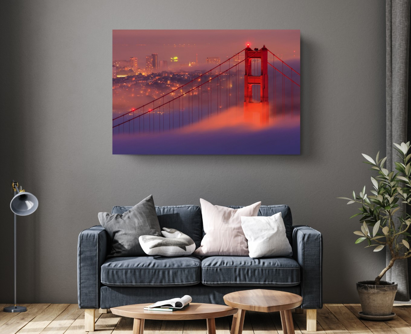 San Francisco Golden Gate Bridge Downtown Canvas Print Wall Art