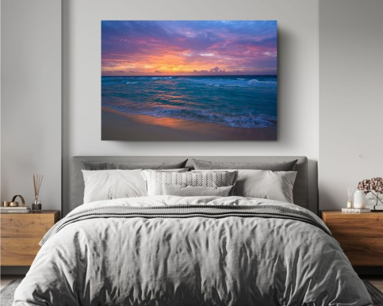 Sea Surf Sunrise Waves Sand Ocean Beach Canvas Print Wall Art