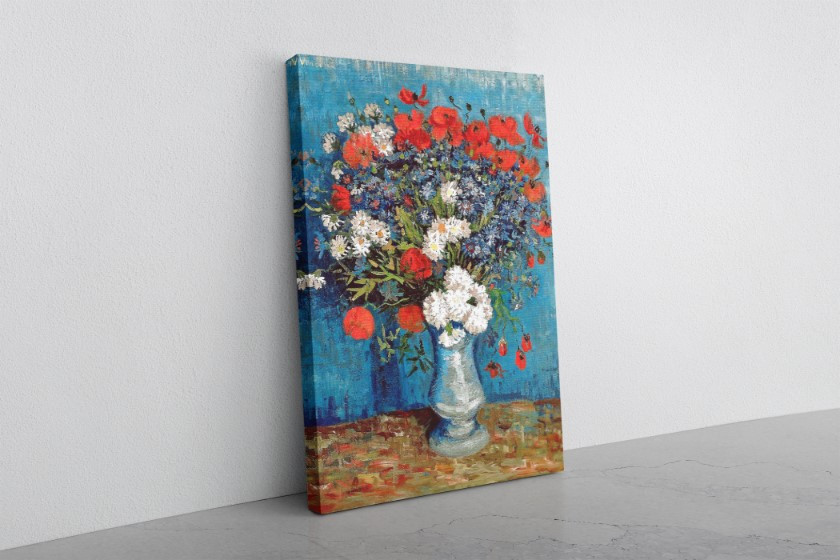 Still Life Vase Cornflowers Poppies Canvas Print Wall Art
