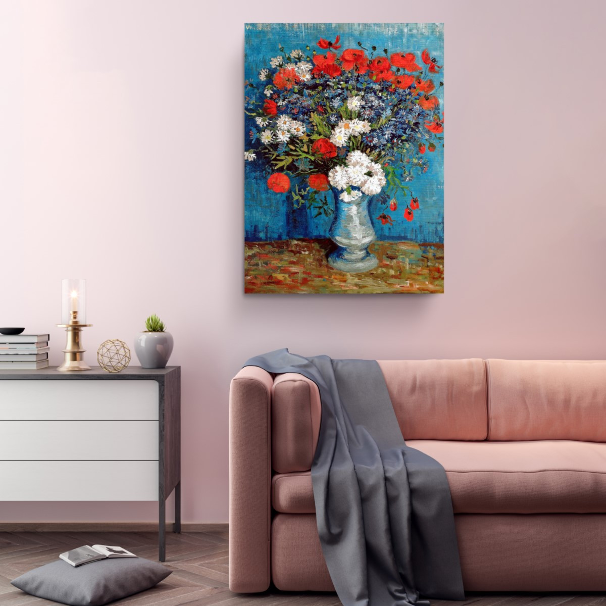 Still Life Vase Cornflowers Poppies Canvas Print Wall Art