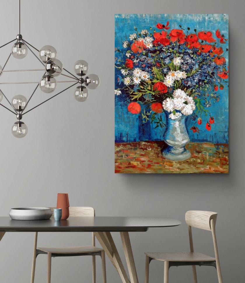 Still Life Vase Cornflowers Poppies Canvas Print Wall Art