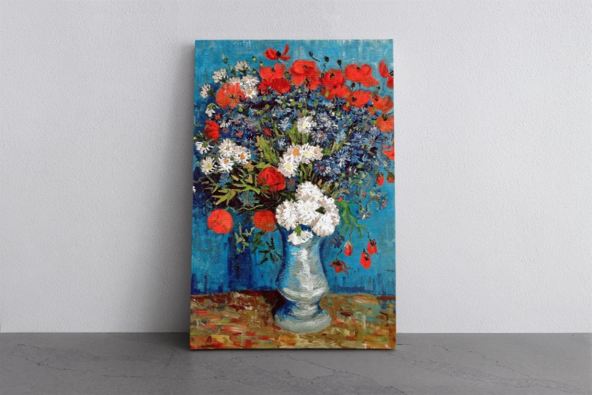 Still Life Vase Cornflowers Poppies Canvas Print Wall Art