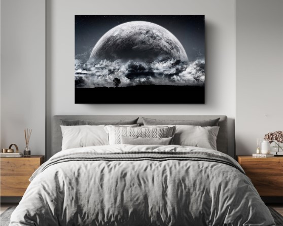 Stormy Moon Space Galaxies Art Canvas Print Wall Art Home Decoration