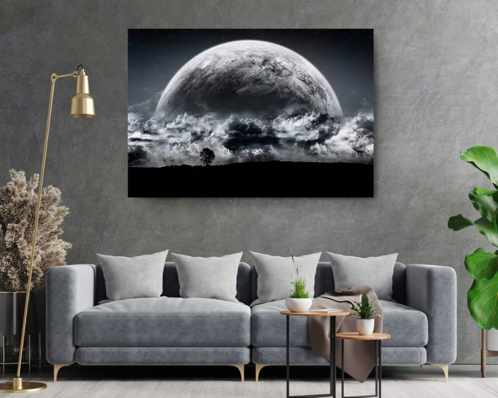 Stormy Moon Space Galaxies Art Canvas Print Wall Art Home Decoration