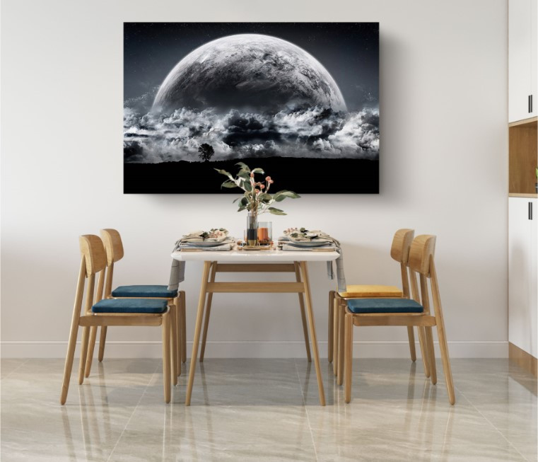 Stormy Moon Space Galaxies Art Canvas Print Wall Art Home Decoration