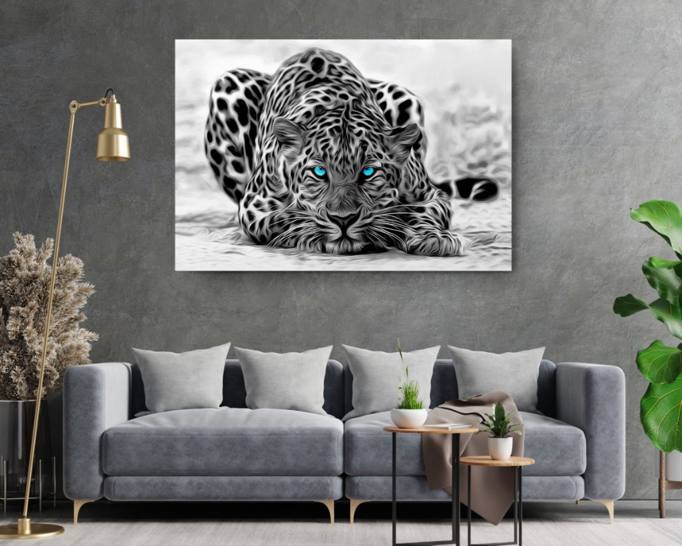 Super Leopard Black And White Wild Animal Art Canvas Print Wall Art