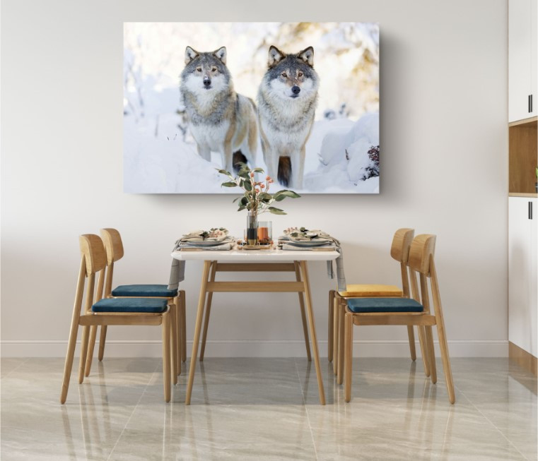 Two Wolves In Cold Winter Animal Canvas Print Wall Art