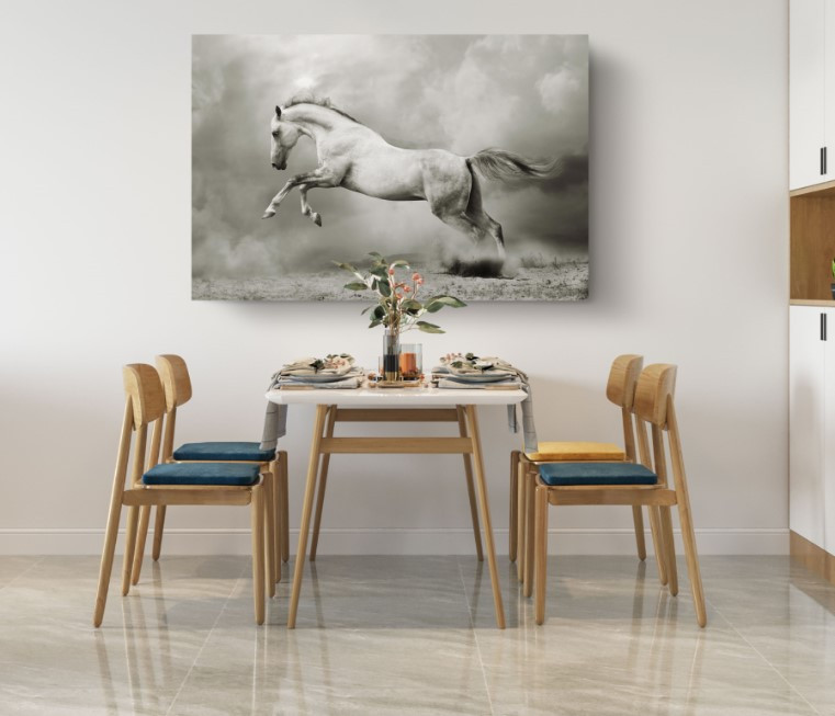 White Rearing Horse Animal Canvas Print Wall Art Home Decoration