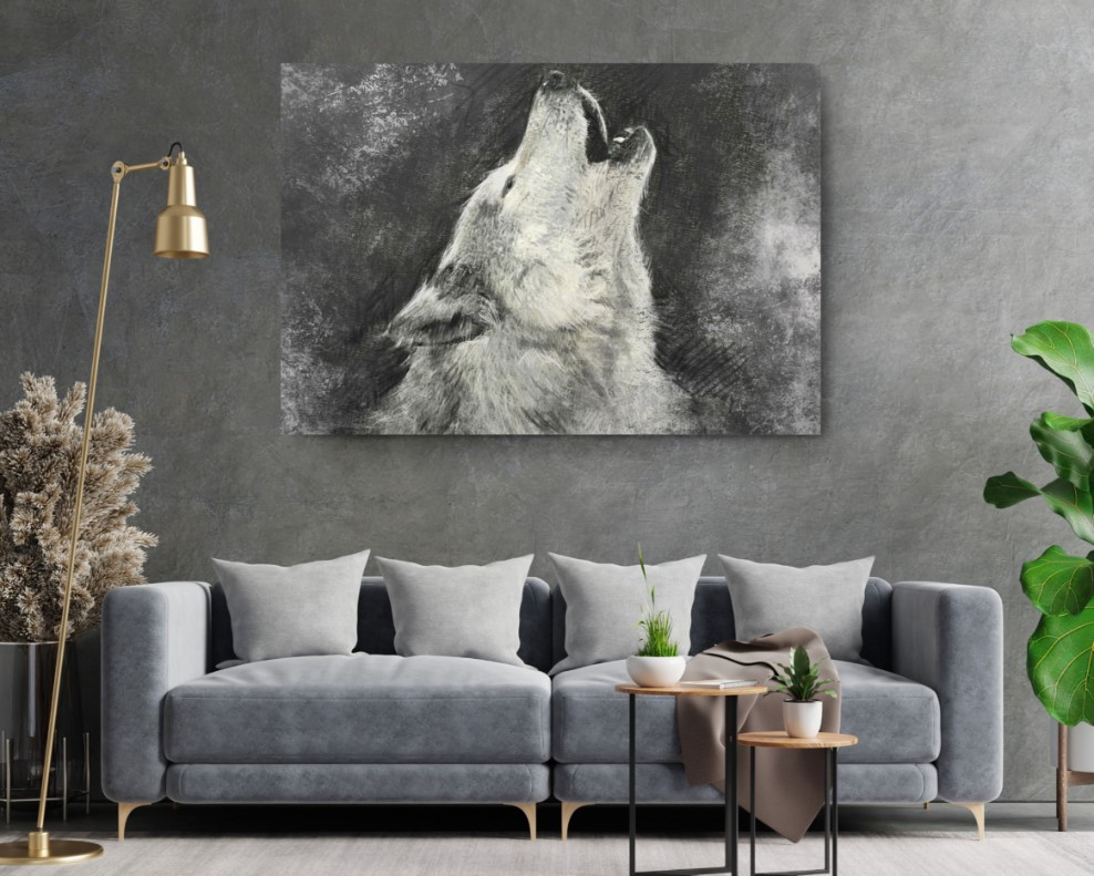 Wolf On Grey Winter Wild Animals Canvas Print Wall Art