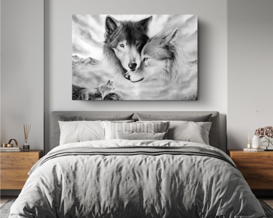Love Of Wolves In Cold Winter Animal Canvas Print Wall Art
