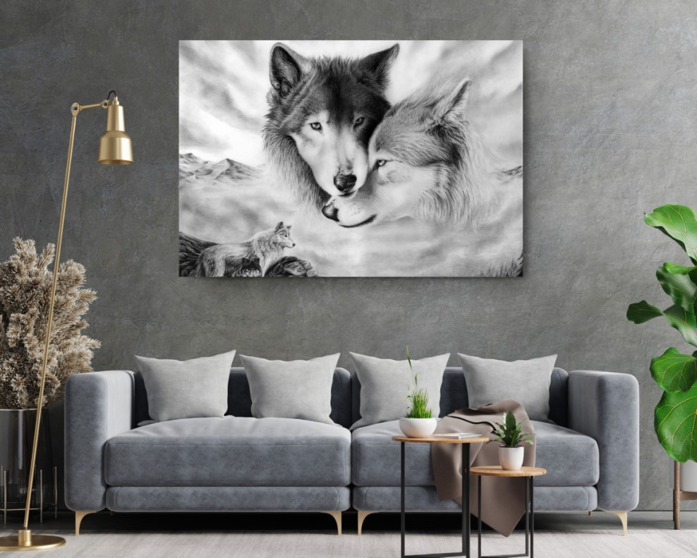 Love Of Wolves In Cold Winter Animal Canvas Print Wall Art