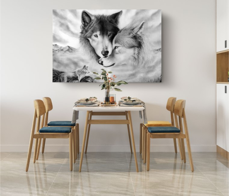 Love Of Wolves In Cold Winter Animal Canvas Print Wall Art