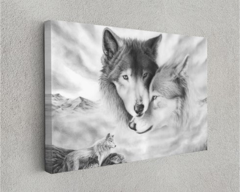 Love Of Wolves In Cold Winter Animal Canvas Print Wall Art