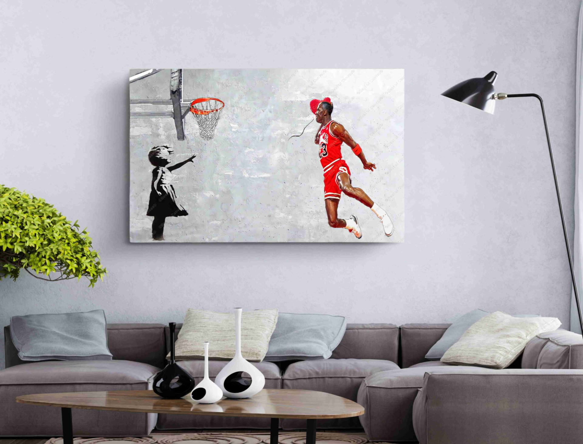 Legend Basketball Player Banksy Style Basketball Red Balloon Canvas Print
