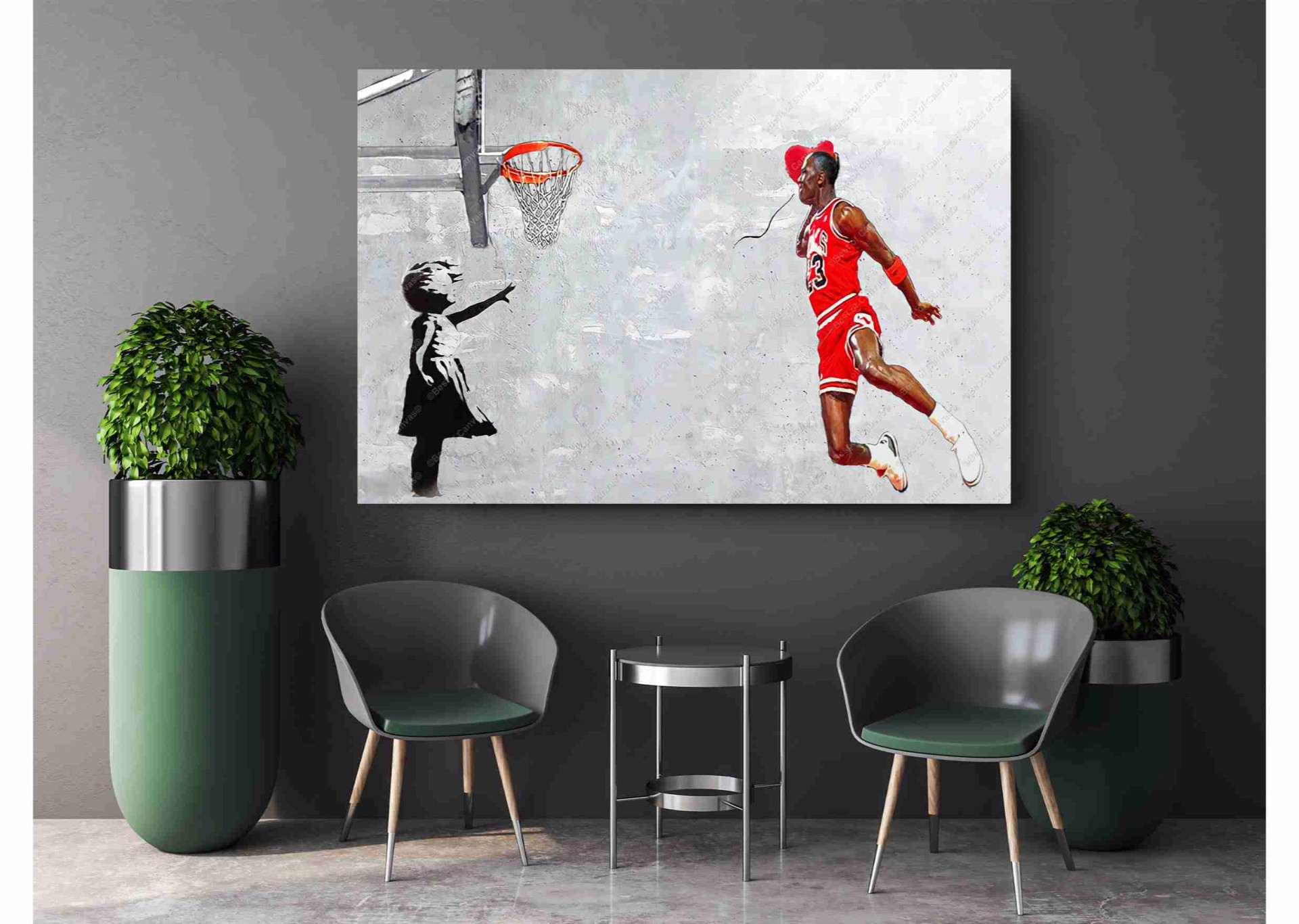 Legend Basketball Player Banksy Style Basketball Red Balloon Canvas Print
