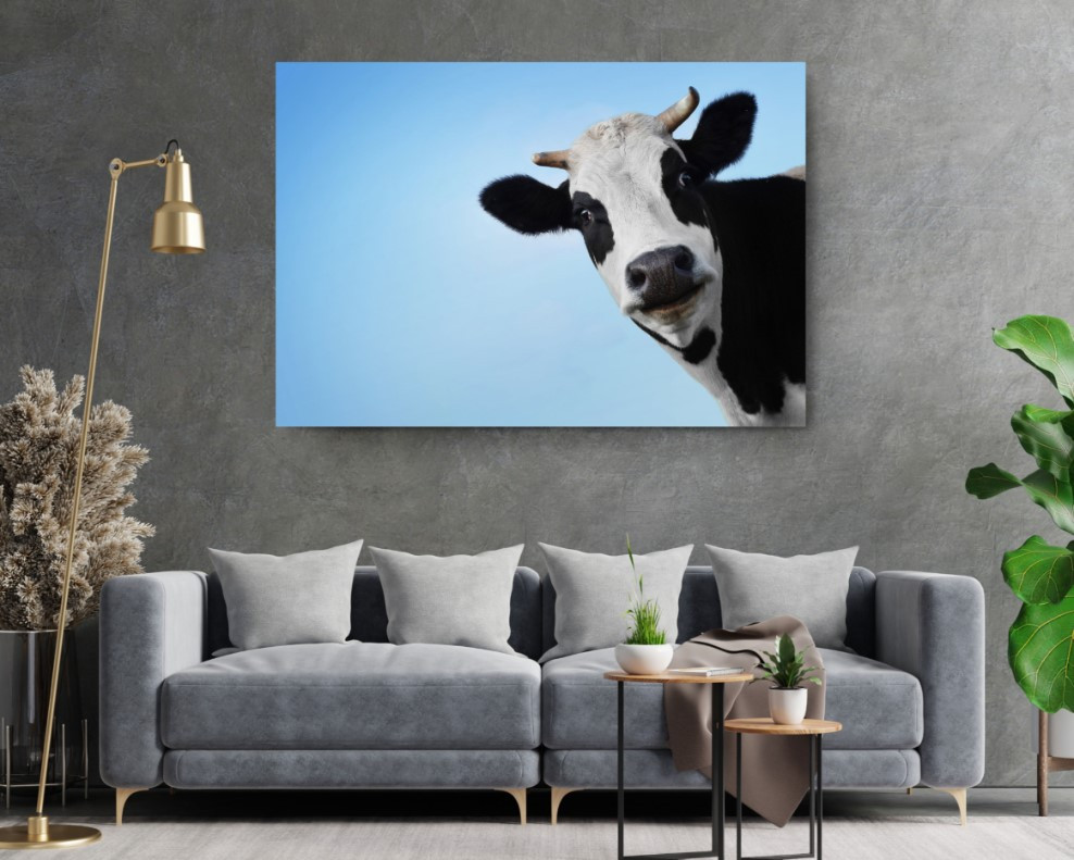 Funny Cow Blue Sky Motivation Animal Canvas Print Wall Art