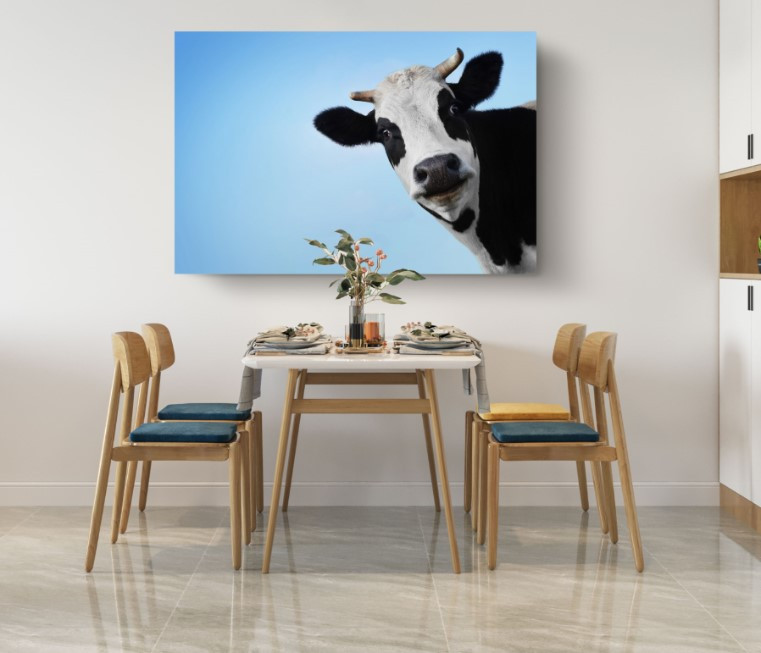 Funny Cow Blue Sky Motivation Animal Canvas Print Wall Art