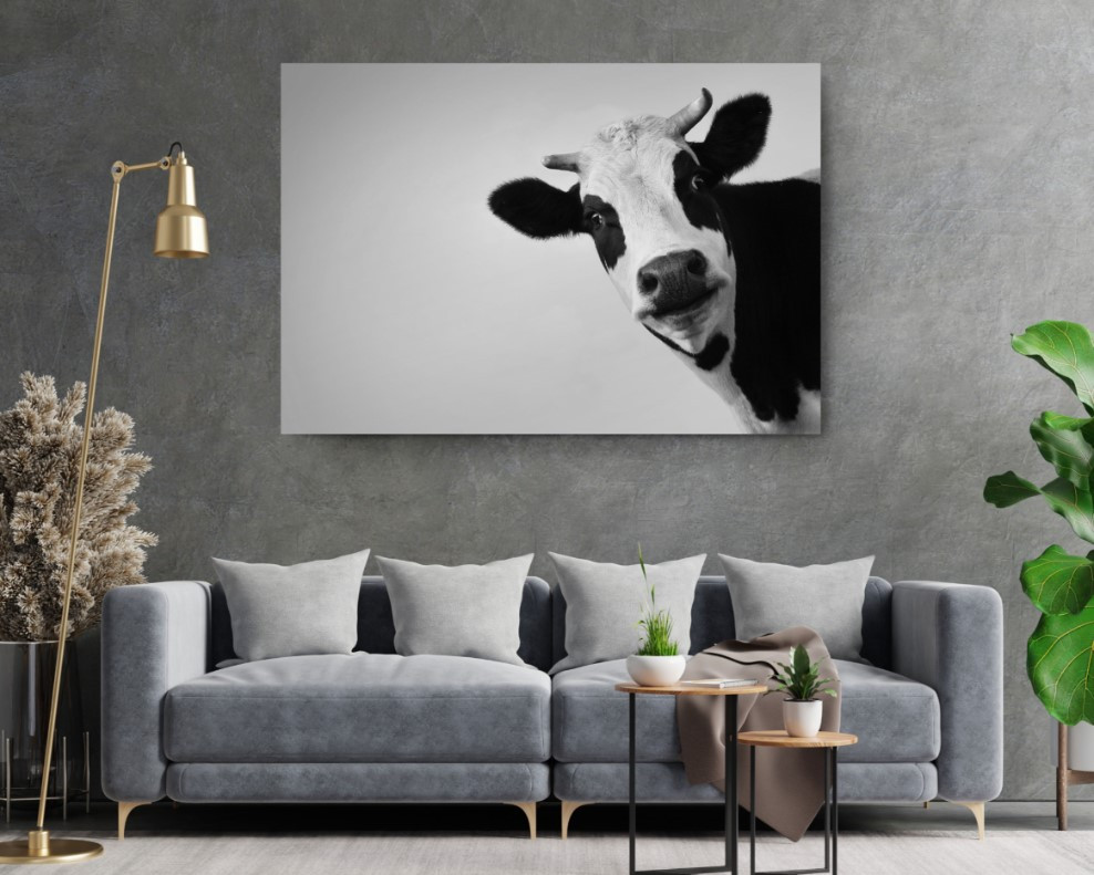 Funny Cow Black and White Motivation Animal Canvas Print Wall Art