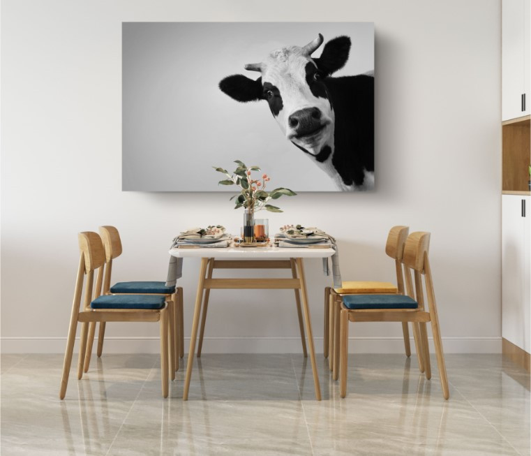 Funny Cow Black and White Motivation Animal Canvas Print Wall Art