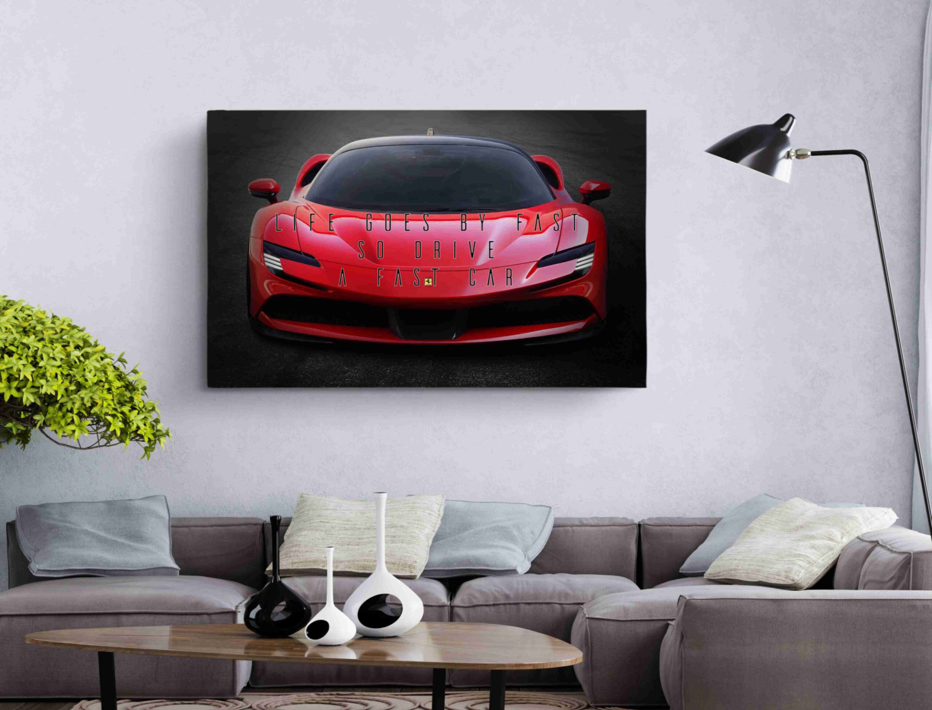 Life Goes By Fast Red Sport Car Canvas Print Wall Art