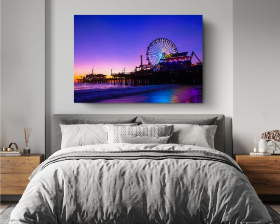 Sea Horizon Sky Sunset Santa Monica Pier Canvas Print Wall Art