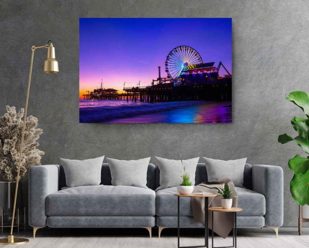 Sea Horizon Sky Sunset Santa Monica Pier Canvas Print Wall Art