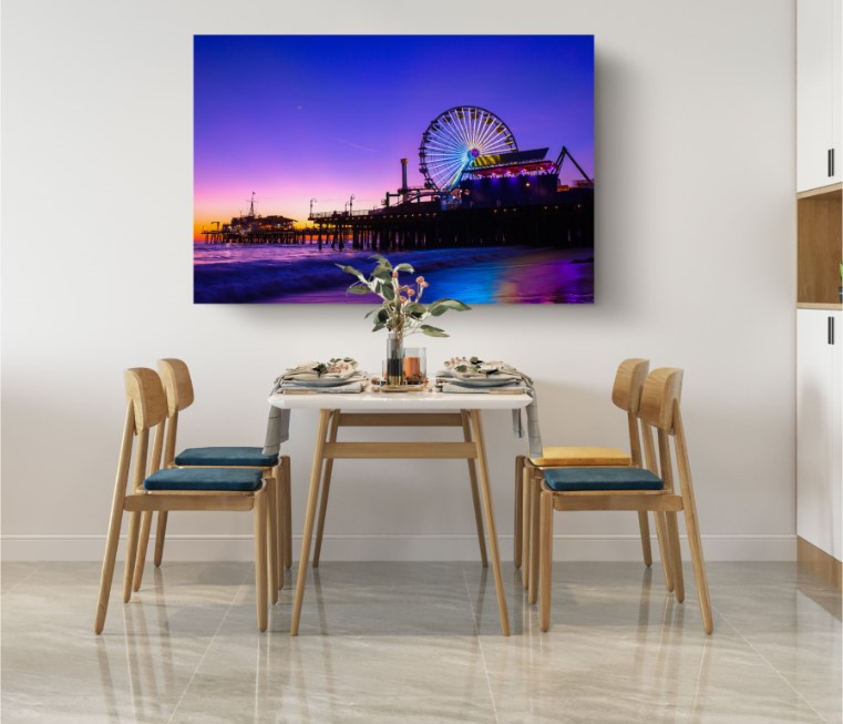 Sea Horizon Sky Sunset Santa Monica Pier Canvas Print Wall Art